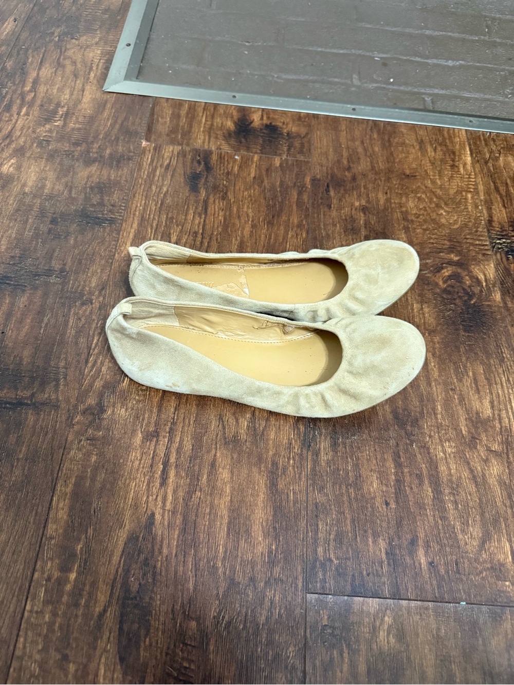 J. Crew Suede Ballet Flats in Beige